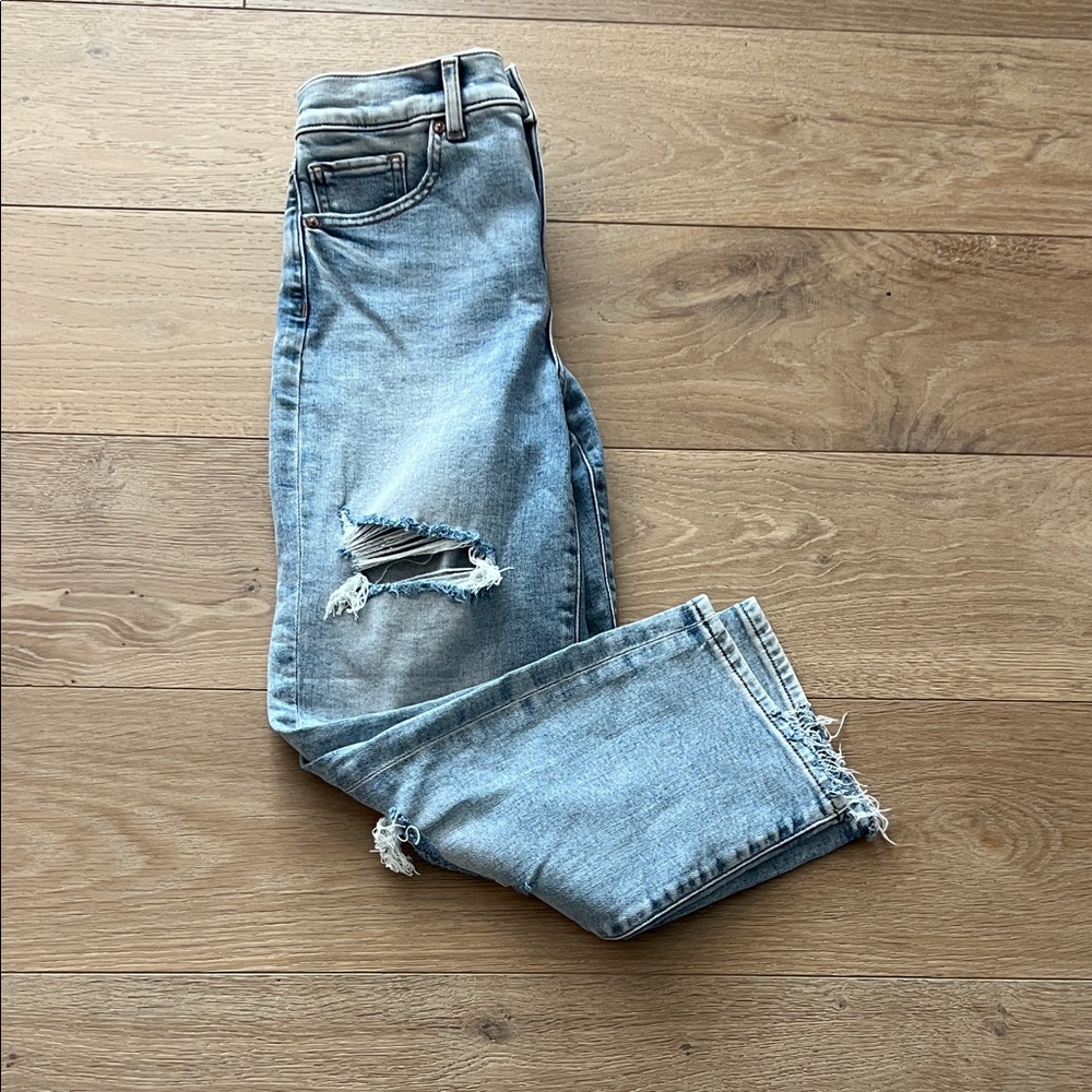 Express Light Blue Straight Ankle High-Rise Jeans